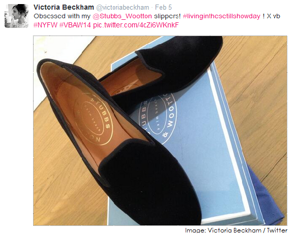Victoria Beckham tweets photo of Stubbs and Woottonslipper shoes