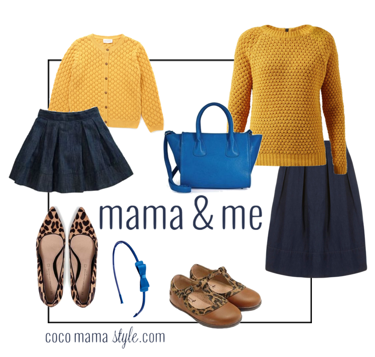 coco mama style | mama and me | mustard knits | denim skirts