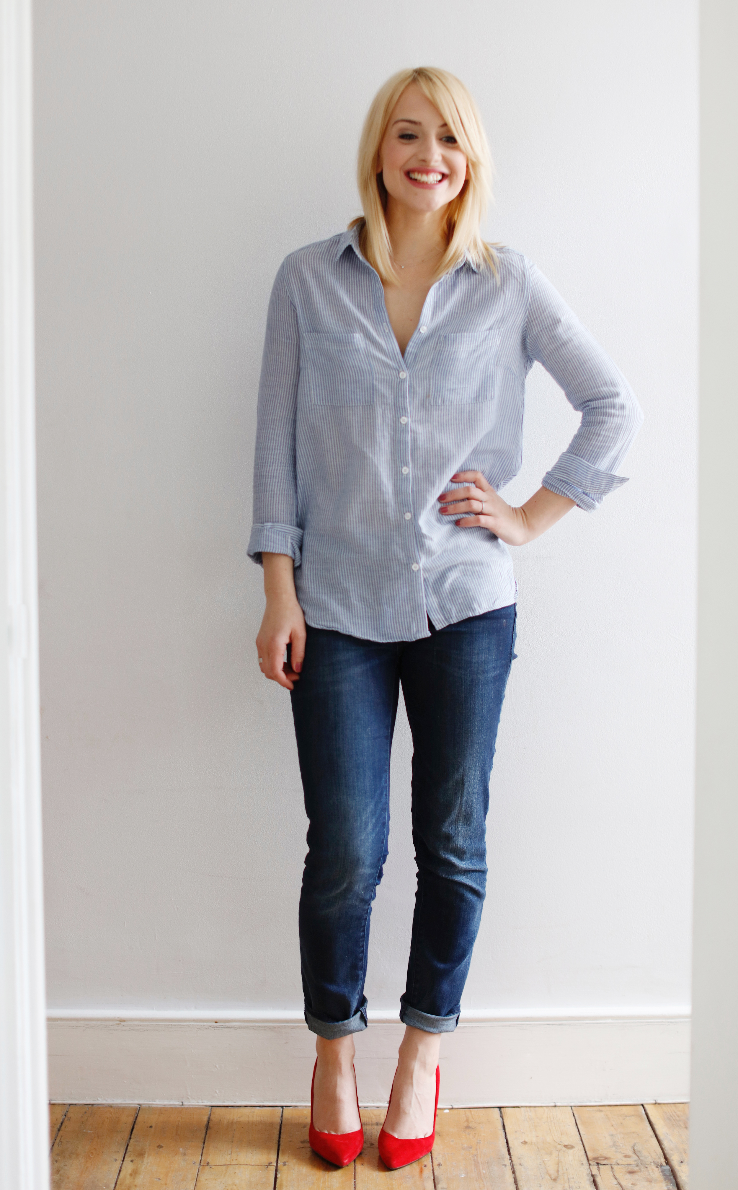 cocomamastyle | outfit of the day | stripe shirt and girlfriend jeans